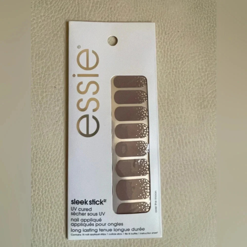 Essie press on gel manicure UV cure set of three sleek stick design print nails - Picture 5 of 6
